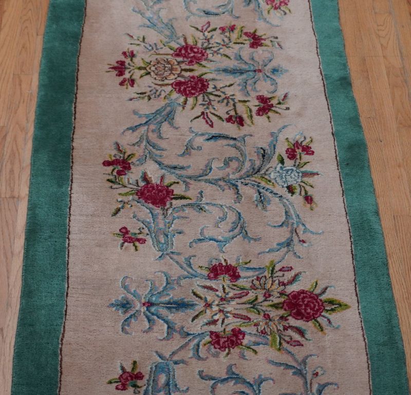 Antique Persian Kerman Darbari Signed Hand Knotted Wool Runner Rug 3' x 21'
