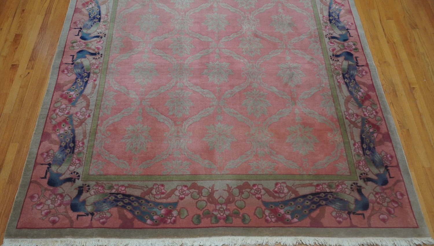 Chinese Hand Knotted Wool Peacocks Rose Pink Oriental Rug 7'9 Chinese Hand Knotted Wool Peacocks Rose Pink Oriental Rug 7'9" x 10'