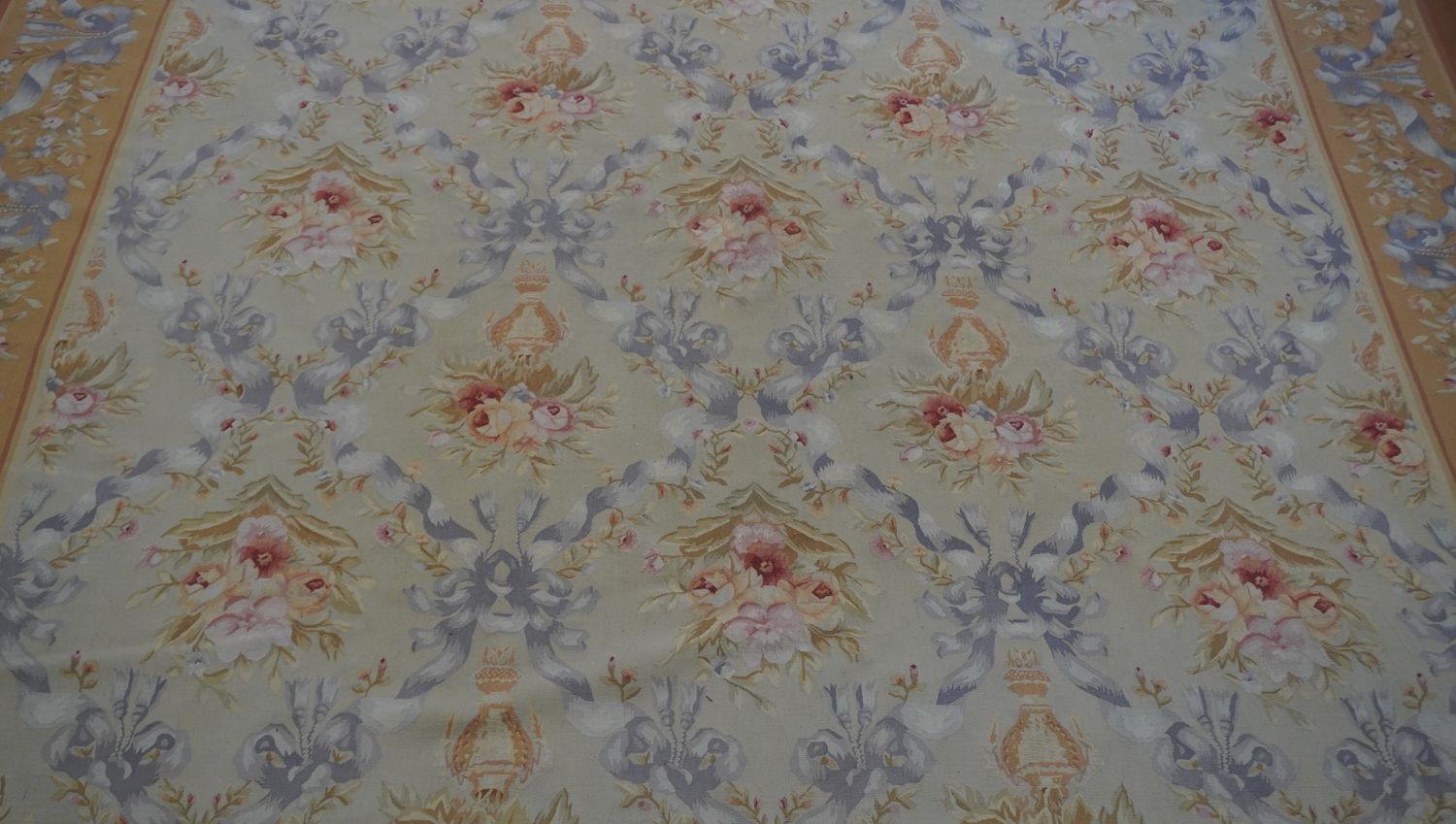 Aubusson French Design Tapestry Hand Woven Wool Green Gold Rug 9'9 Aubusson French Design Tapestry Hand Woven Wool Green Gold Rug 9'9" x 14'