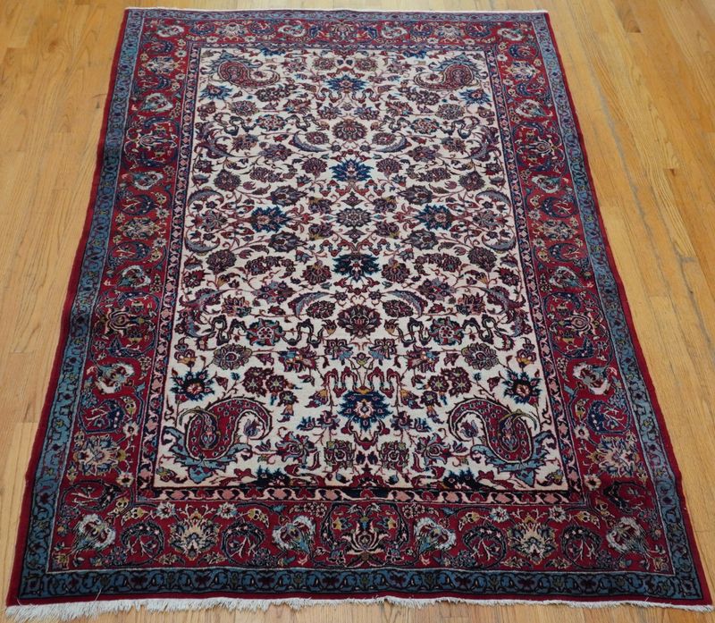 Antique Persian Isfahan Hand Knotted Wool Rug with Paisley mother & Child 5' x 7'