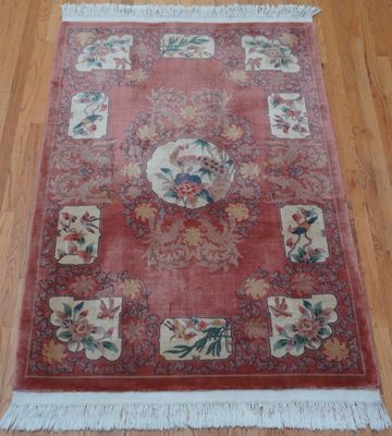 4' x 6'8 4' x 6'8" Chinese hand knotted Wool Birds Peacock Oriental Rug Gorgeous