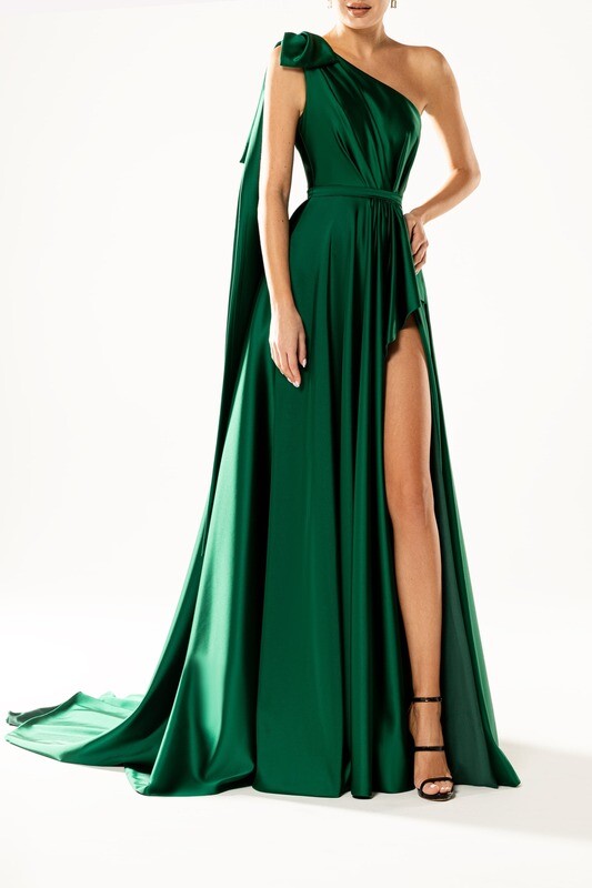 SAMPLE. Green Satin Dress