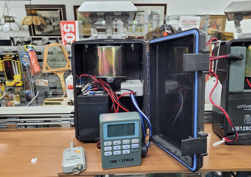 “BLACK BOX” with “The Timer” Digital Clock, ¼” 12 Volt Motor, “The Eliminator” Slinger, & “The Remote”