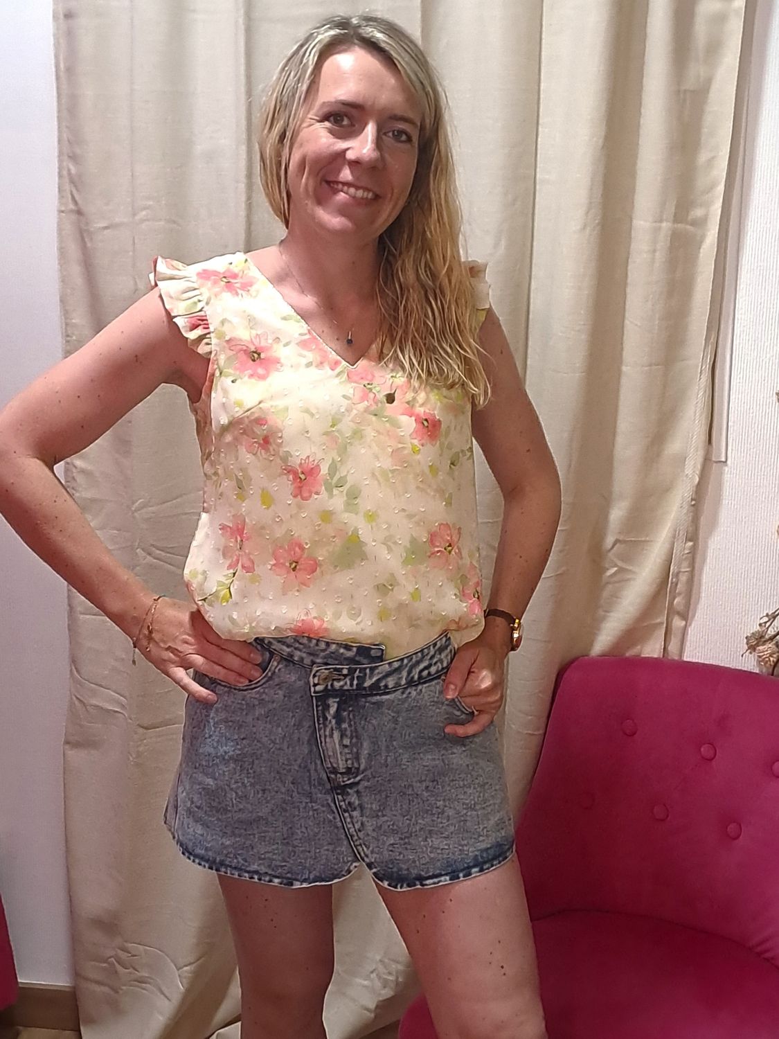 Le top fluide rose et menthe