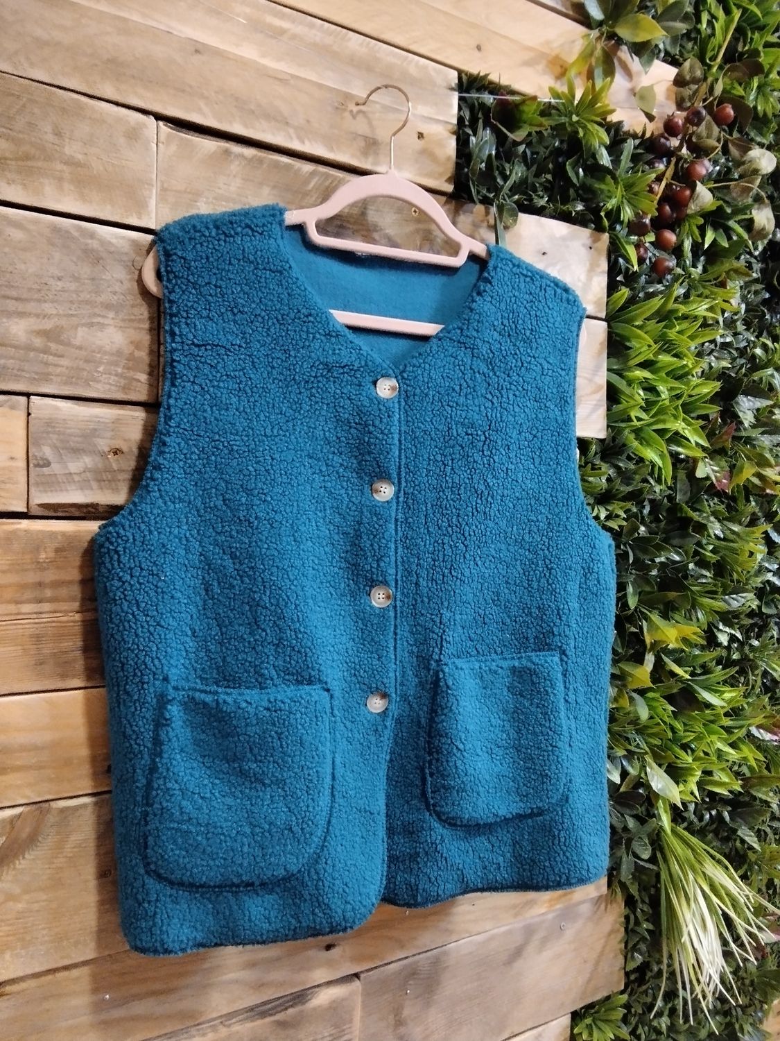 Gilet sans manches mouton bleu canard