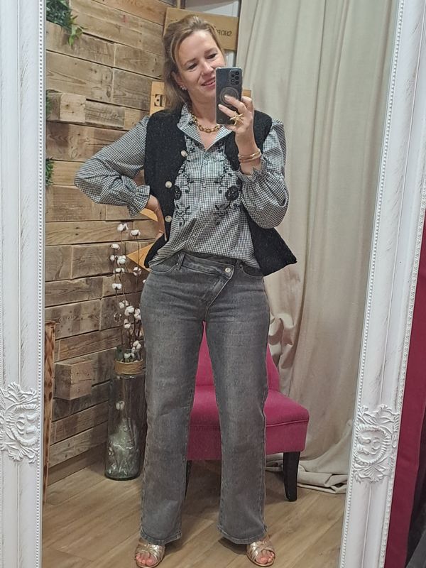 Le jean wide leg gris