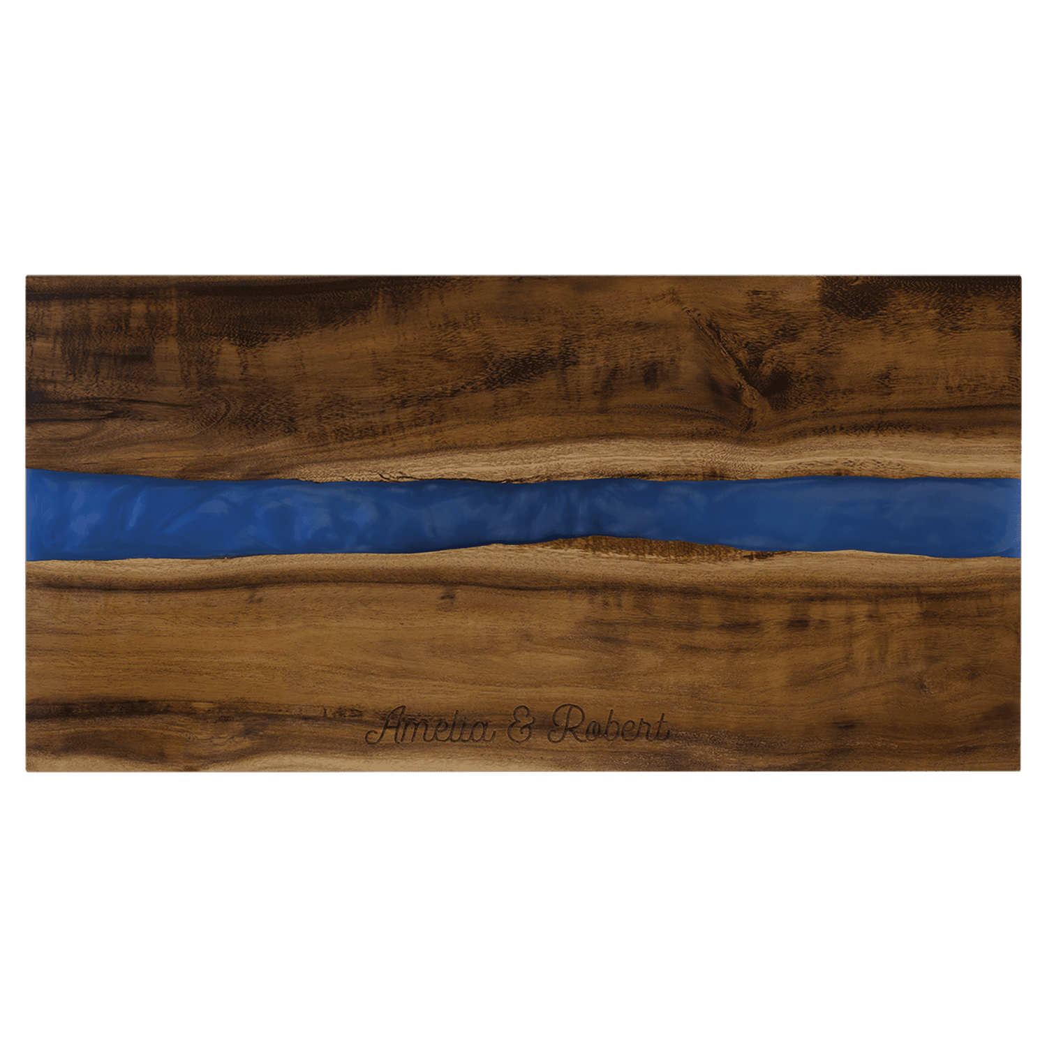 Acacia wood with blue pearl resin,
 18&quot;x 9&quot;