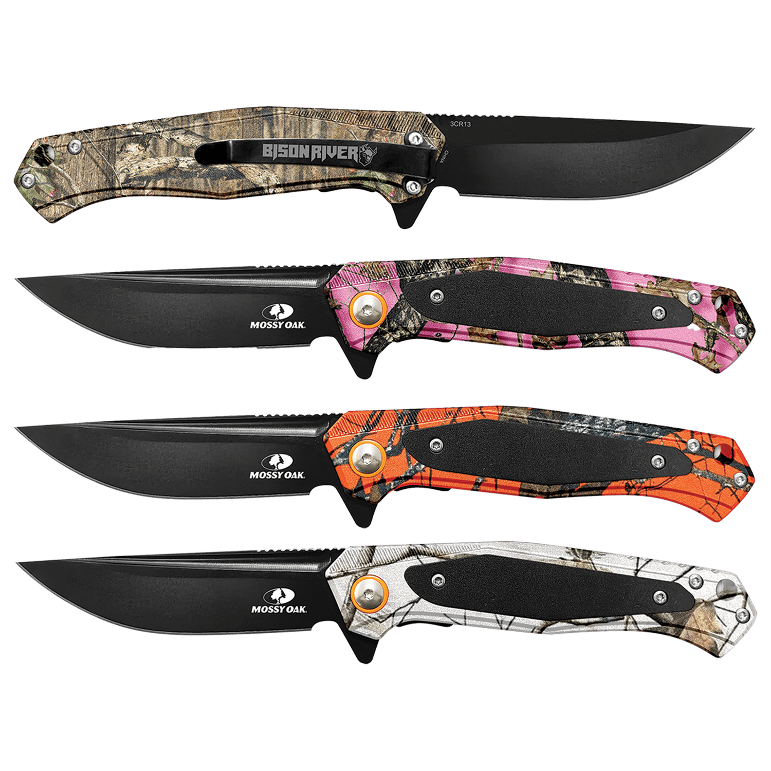Bison River 4 1/2" Mossy Oak Camo with Black Aluminum Everyday Carry Knife