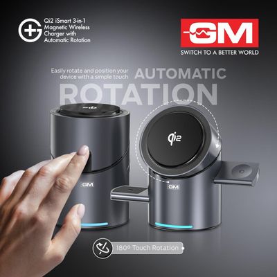 GM Qi2 iSmart 3-in1 Wireless Charger with Automatic Rotation (1 Year Warranty)