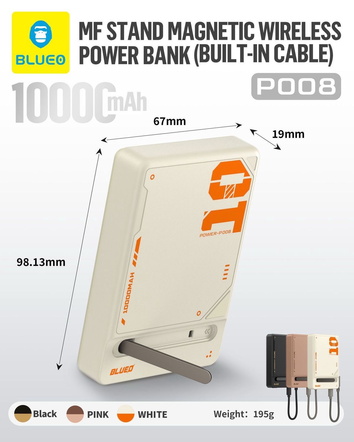 Blueo MF Stand Magsafe Wireless Power Bank With Cable (6 Months Warranty)