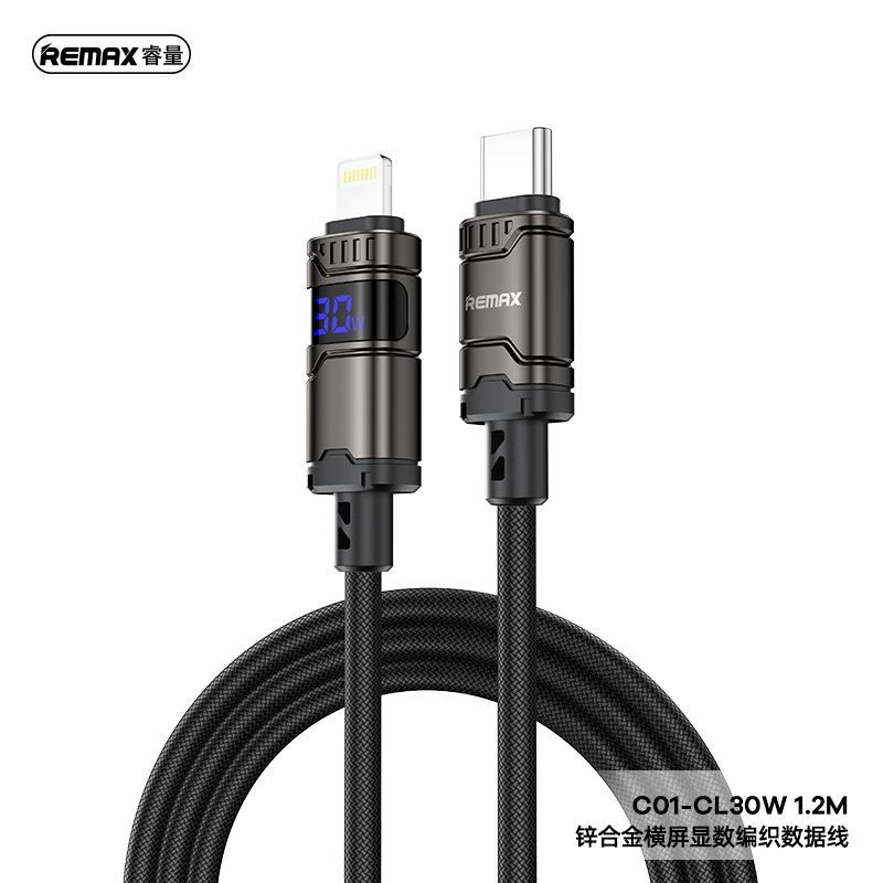 Remax Braided Data Cable 1.2Mtr C01 Black (6 Months Warranty), Type: Type-C to Lightning CL30W