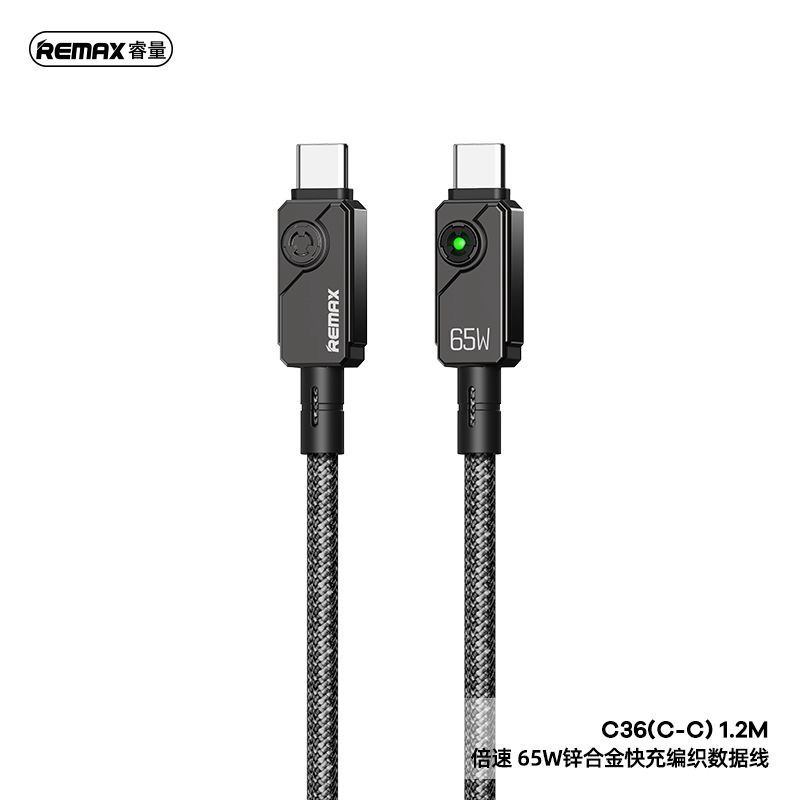 Remax Swift Zinc Alloy &amp; Braided 1.2Mtr (6 Months Warranty), Colour: Black, Type: Type-C to Type-C C36