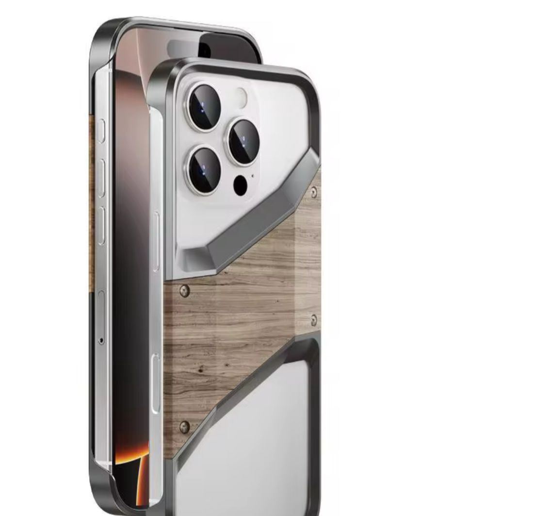 Luxury Metal Frame Solid Real Wood Case 15 Pro