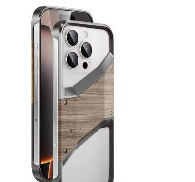 Luxury Metal Frame Solid Real Wood Case 15 Pro