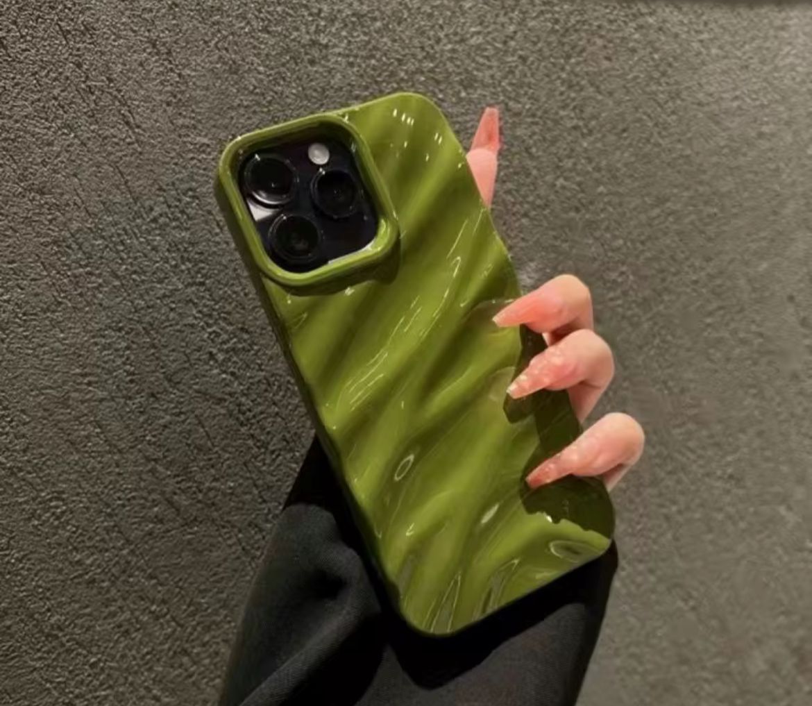 3D Glossy Wave Case 14 Pro, Colour: Olive Green, iPhone Model: 14 Pro