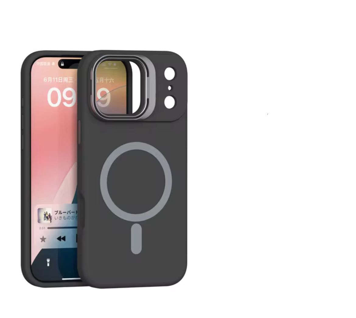 Liquid Silicon Case with Stand, Colour: Black, iPhone Model: 17 ProMax