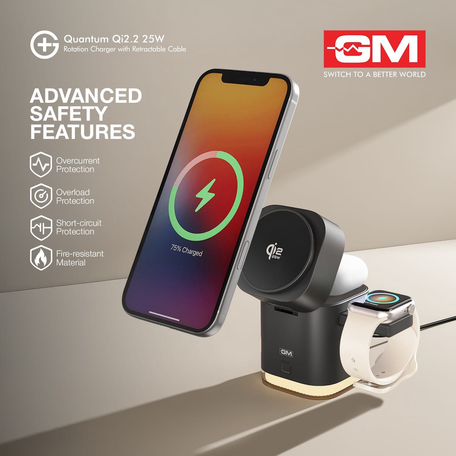 GM Quantam 25W Qi 2.2 Wireless Charger (1 Year Warranty)