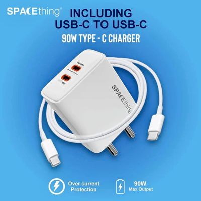 Spacething Cube Plus 90W (45w+45w) Dual Type - C Charger with Cable (1 Year Warranty)