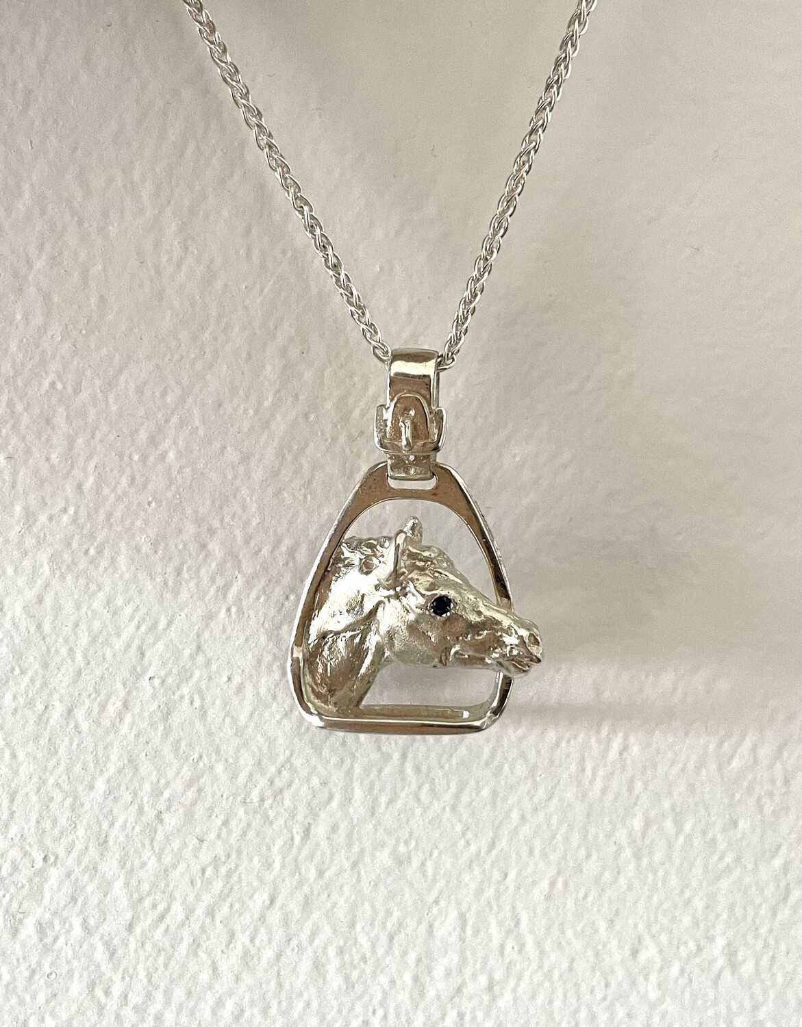 Horse’s head in stirrup (pendant on chain) - silver
