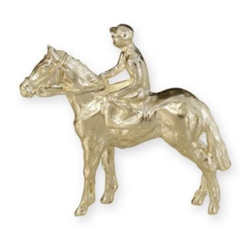 Horse &amp; jockey brooch - gold
