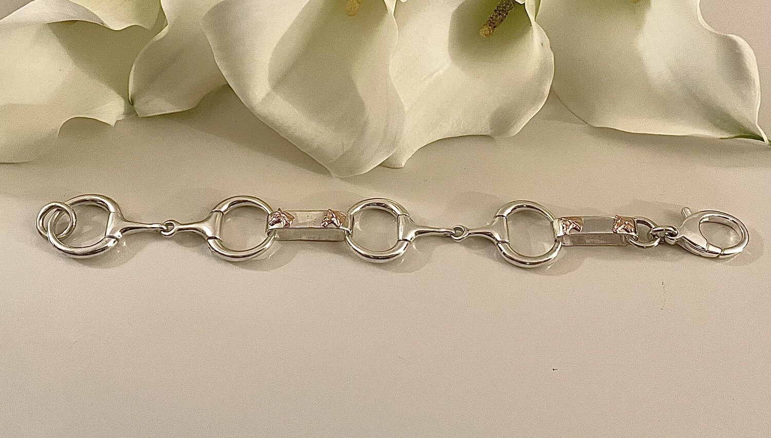 Snaffle bit &amp; horse head bracelet (maxi) - silver