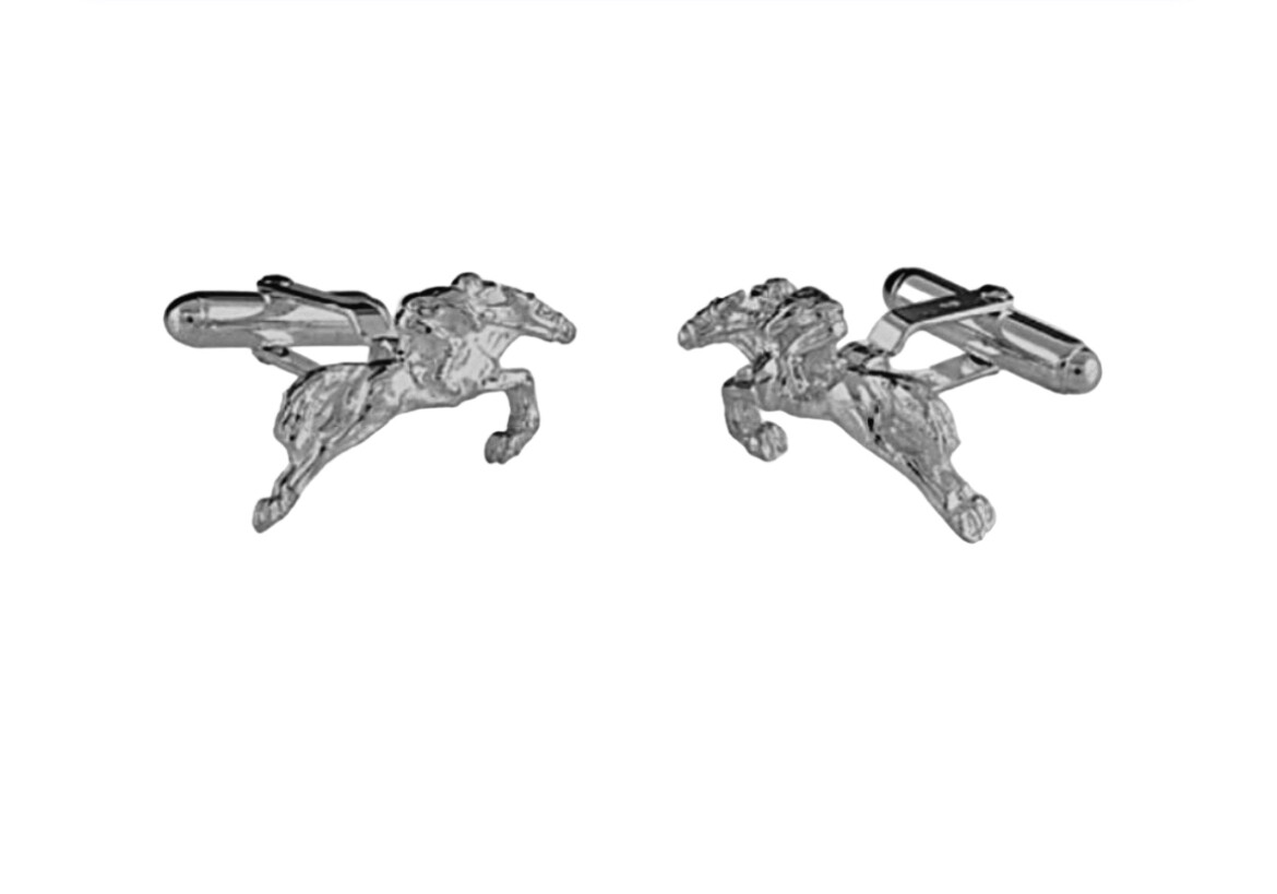 Horse &amp; jockey cufflinks - silver