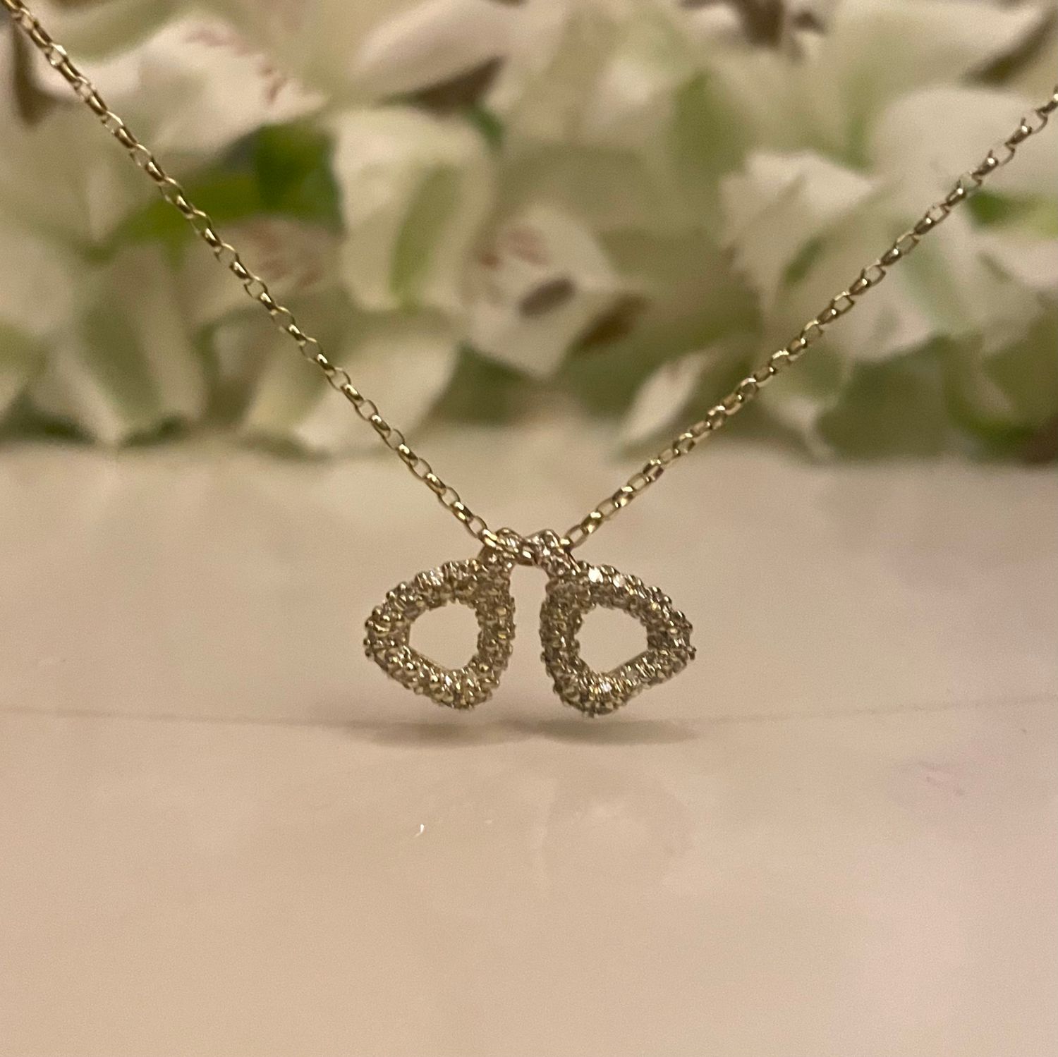Dainty diamond double stirrup necklace - gold