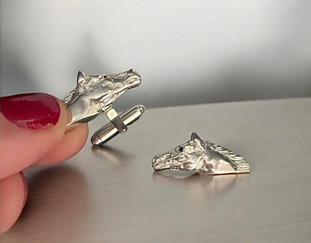 Horse head cufflinks - silver