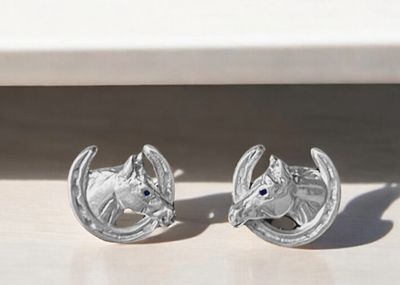 Horse head in shoe cufflinks - silver