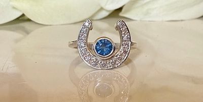 Horseshoe moon &amp; star ring (diamond &amp; sapphire) - silver