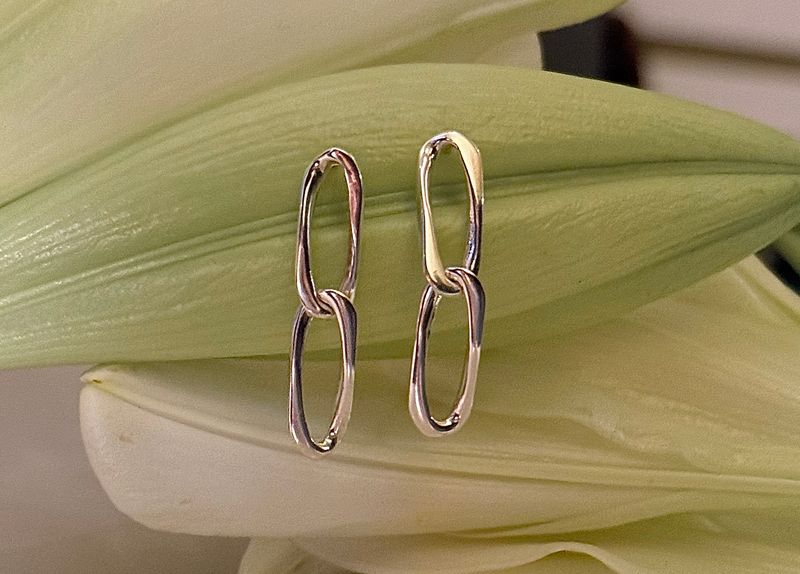French link earrings - silver