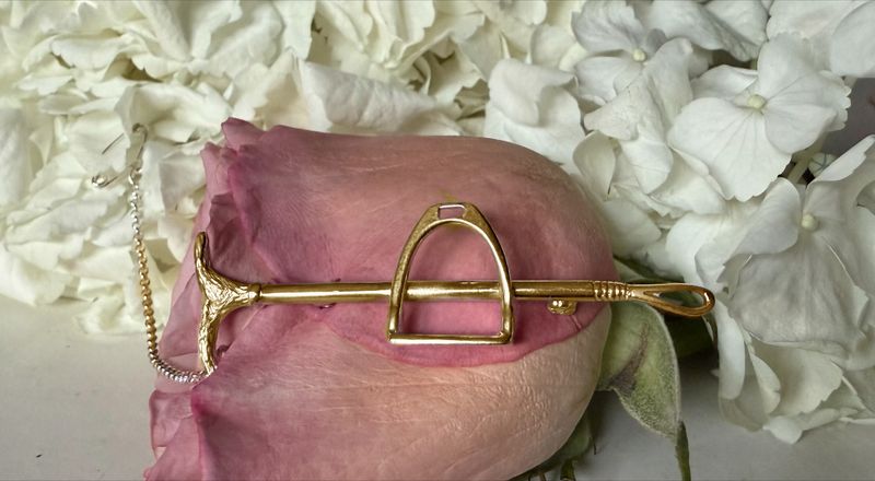Stirrup with crop brooch/stock pin - gold