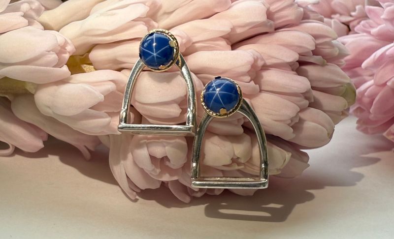 Star Sapphire stirrup earrings