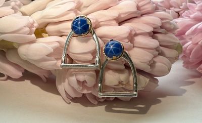 Star Sapphire stirrup earrings