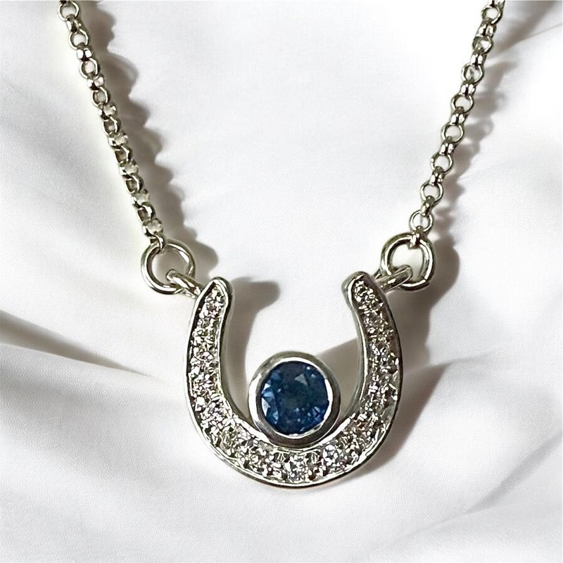 Horseshoe moon &amp; star necklace (diamond &amp; sapphire) - silver
