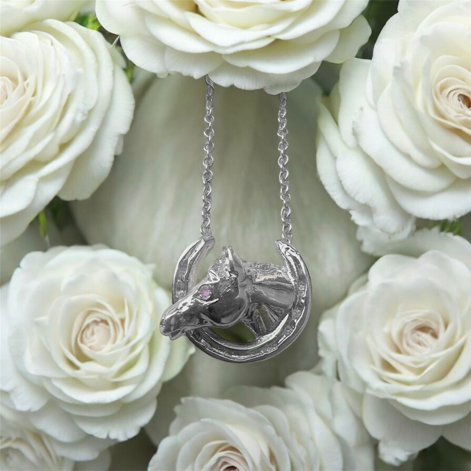 Horse head in shoe necklace - silver
