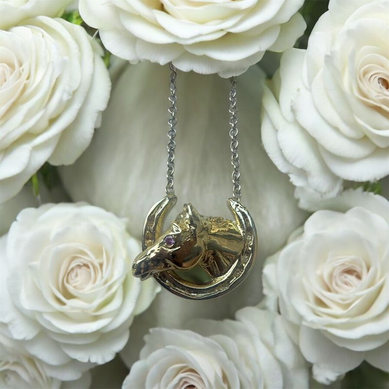 Horse head in shoe necklace - gold