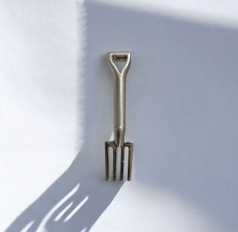 Garden fork brooch - silver