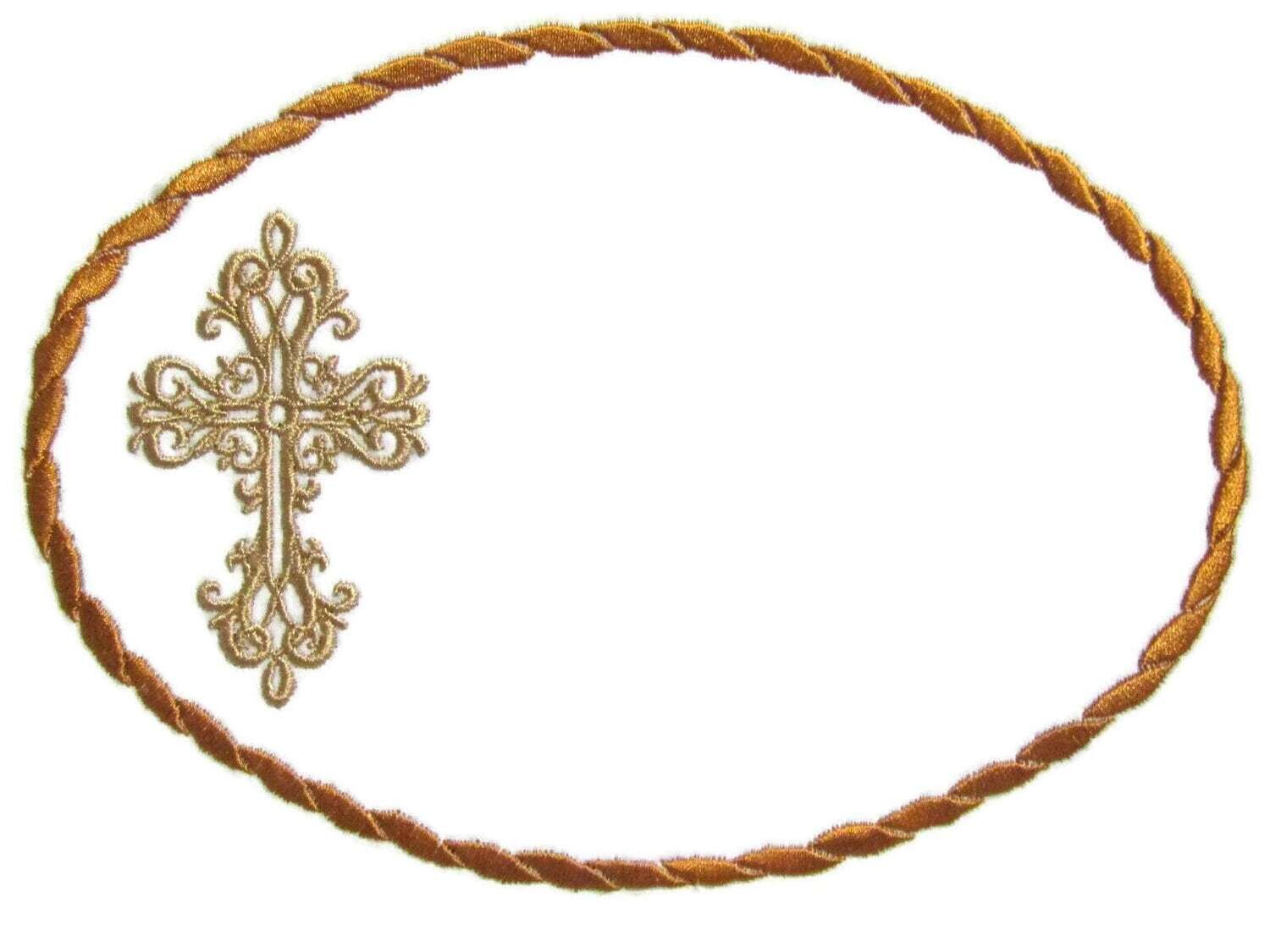 Crucifix embroidered quilt label to customize with your personal message