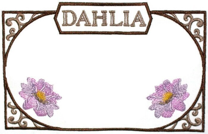 Dahlia floral embroidered quilt label, to customize with your personal message