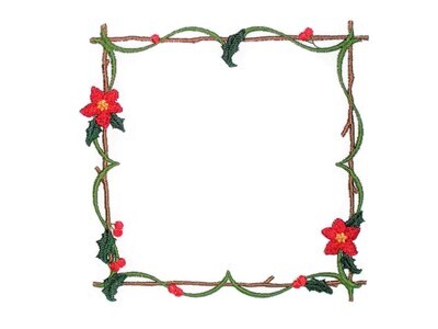 Poinsettia floral twig frame embroidered quilt label to customize with your personal message