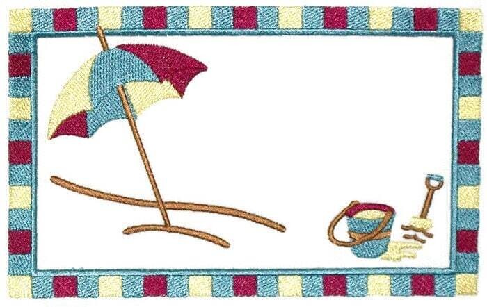 Beach Scene embroidered quilt label to customize with your personal message