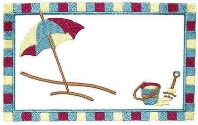 Beach Scene embroidered quilt label to customize with your personal message