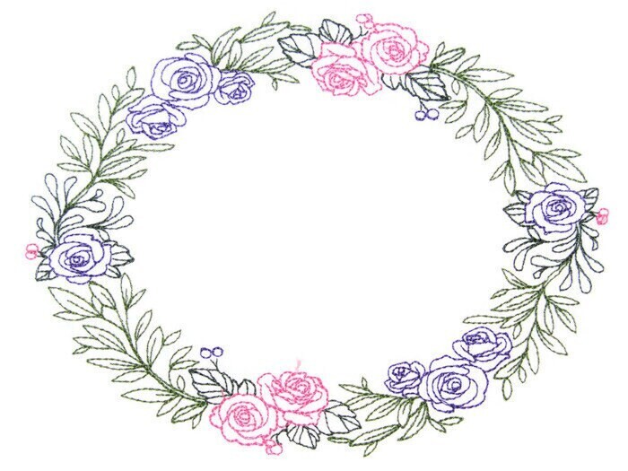 Rose Wreath embroidered quilt label to customize with your personal message