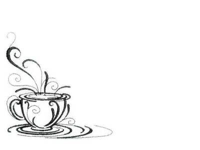 Coffee Tea themed embroidered quilt label to customize with your personal message