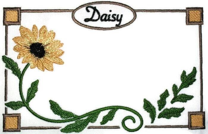 Daisy embroidered quilt label for blocks or tops, to customize with your personal message
