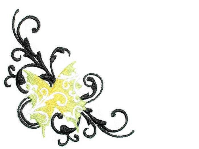 Beautiful Butterfly scrolled motif embroidered quilt label to customize with your personal message