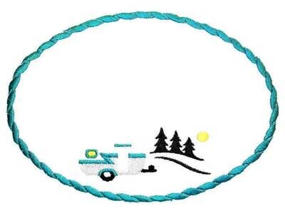 Camping embroidered quilt label to customize with your personal message