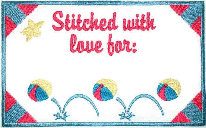 Bouncing ball embroidered quilt label, to customize with your personal message