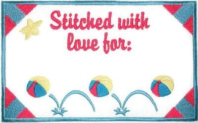 Bouncing ball embroidered quilt label, to customize with your personal message